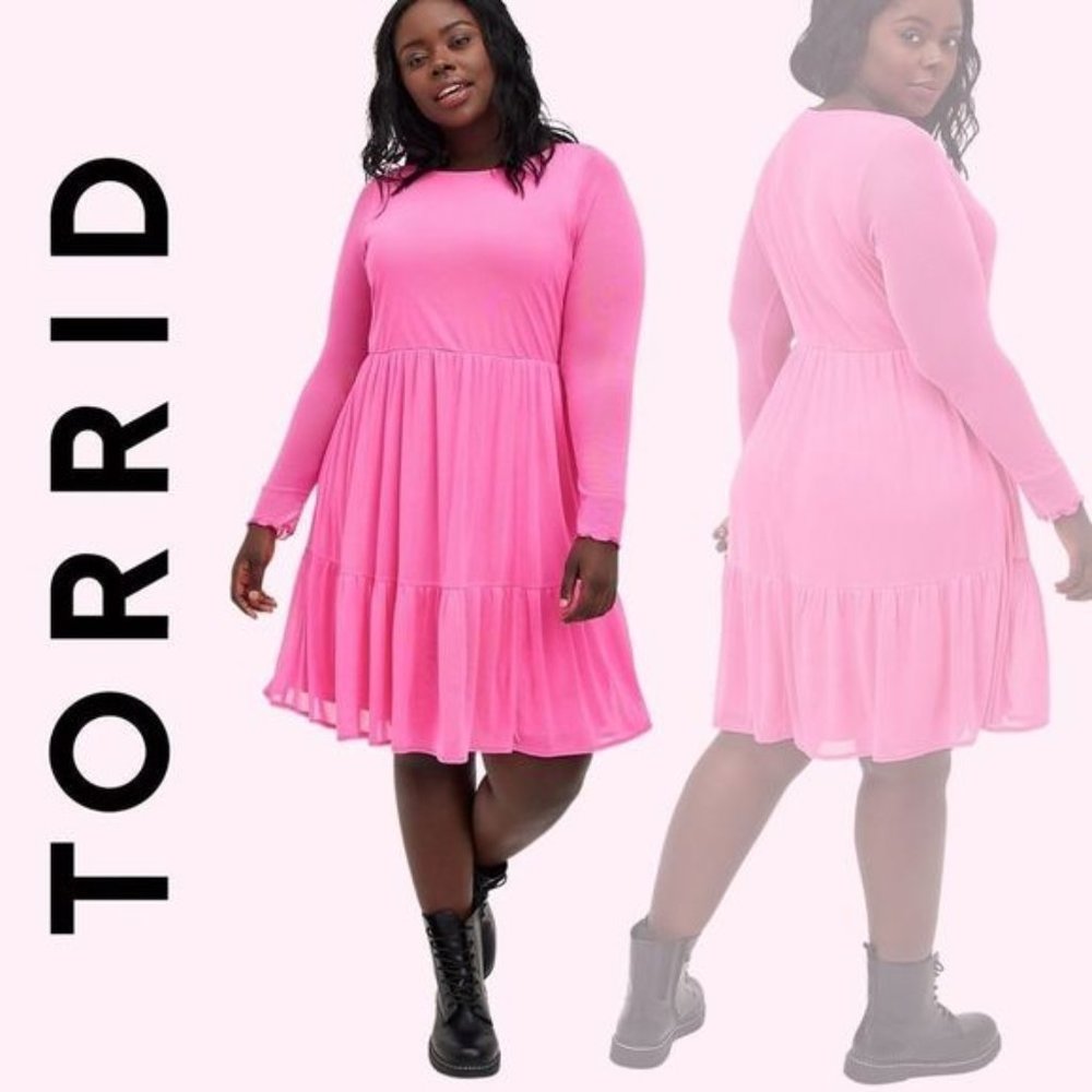 Torrid Plus Size  Ruffle Tiered Mini Dress Mesh Hot Pink Barbie Dress